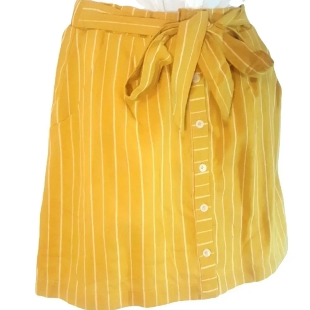 Charlotte Russe Mustard Yellow Striped Button Up Waist Strap Mini Skirt New